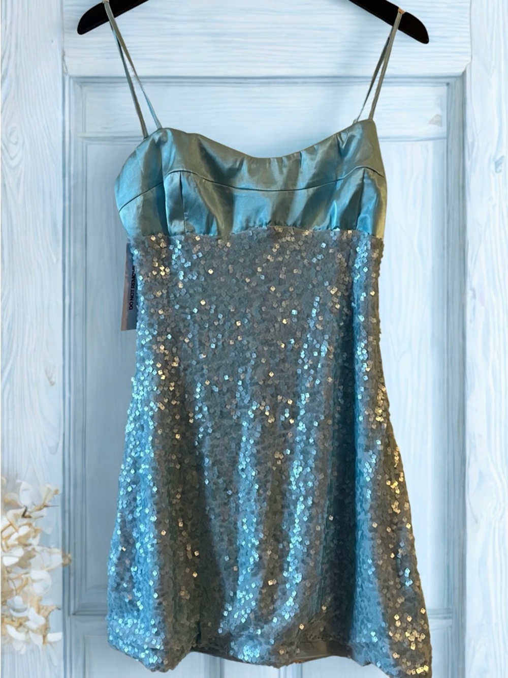 Princess Polly Light Blue Satin  Sequin Corset Mini Dress